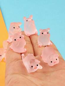 6pcs/set ABS Decoration Craft, Creative Pig Design Glow In The Dark Decorative Object For Home Decoration - Green - View 4