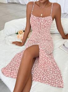 Breezaya Ditsy Floral Print Split Thigh Cami Dress - Multicolor - View 6