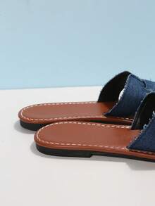 Xăng đan cắt ra tối giản dành cho nữ, Xăng đan đế bằng denim thời trang mùa hè - Màu xanh lam - Xem 3