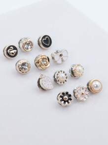 12pcs/Set Women Faux Pear Decor Invisible Removable Button Tighten Buckle Brooches Safety Pin For Scarf Lapel Clothes Skirt Waistband Pants Bags Decoration