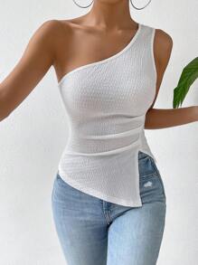 Chiquease Áo nữ Bất đối xứng màu trơn Giải trí - trắng - Xem 6