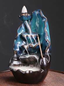 1入組蓮花設計香爐現代聚合物粘土家居裝飾香架 - 藍色 - 查看 6