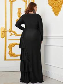 Đầm Plus Size Vắt phân lớp Trọn gói màu trơn Thanh lịch - màu đen - Xem 2