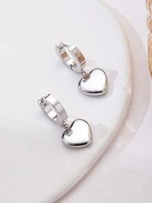 Pendientes largos con corazón - Plateado - Ver 2