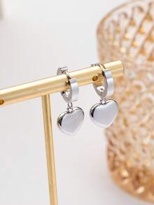 Pendientes largos con corazón - Plateado - Ver 4