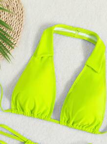 Swim SPRTY Summer Beach Neon Lime Cut-Out Halter Bikini - Lime Green - View 4