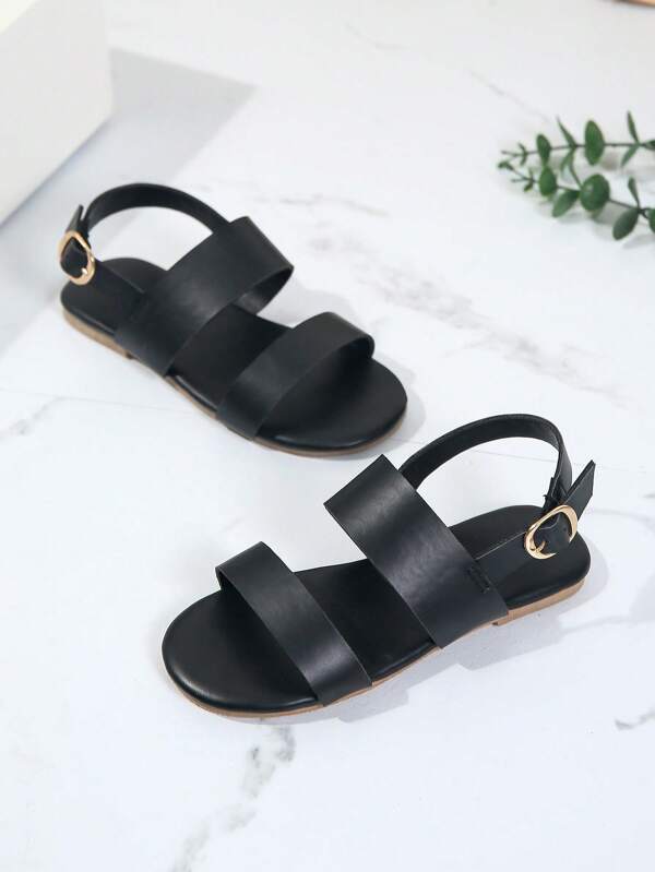 Mädchen Flache Sandalen Schwarz Schnalle Dekor, Für Sommer