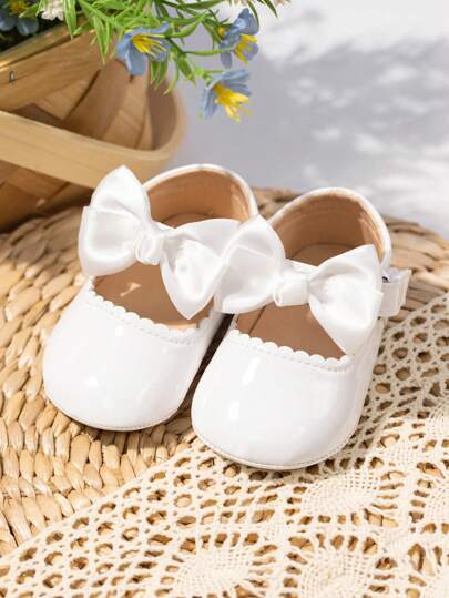 Infant Girls Hook-And-Loop Fastener Bow Decor Fashionable Mary Jane Flats For Spring