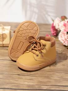 Bebé niño Botas de combate con diseño con cordón de moda para exterior - Marrón - Ver 4