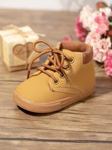 Bebé niño Botas de combate con diseño con cordón de moda para exterior - Marrón - Ver 5