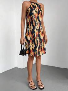 EURMUSE Allover Print Halter Neck Dress - Multicolor - View 4