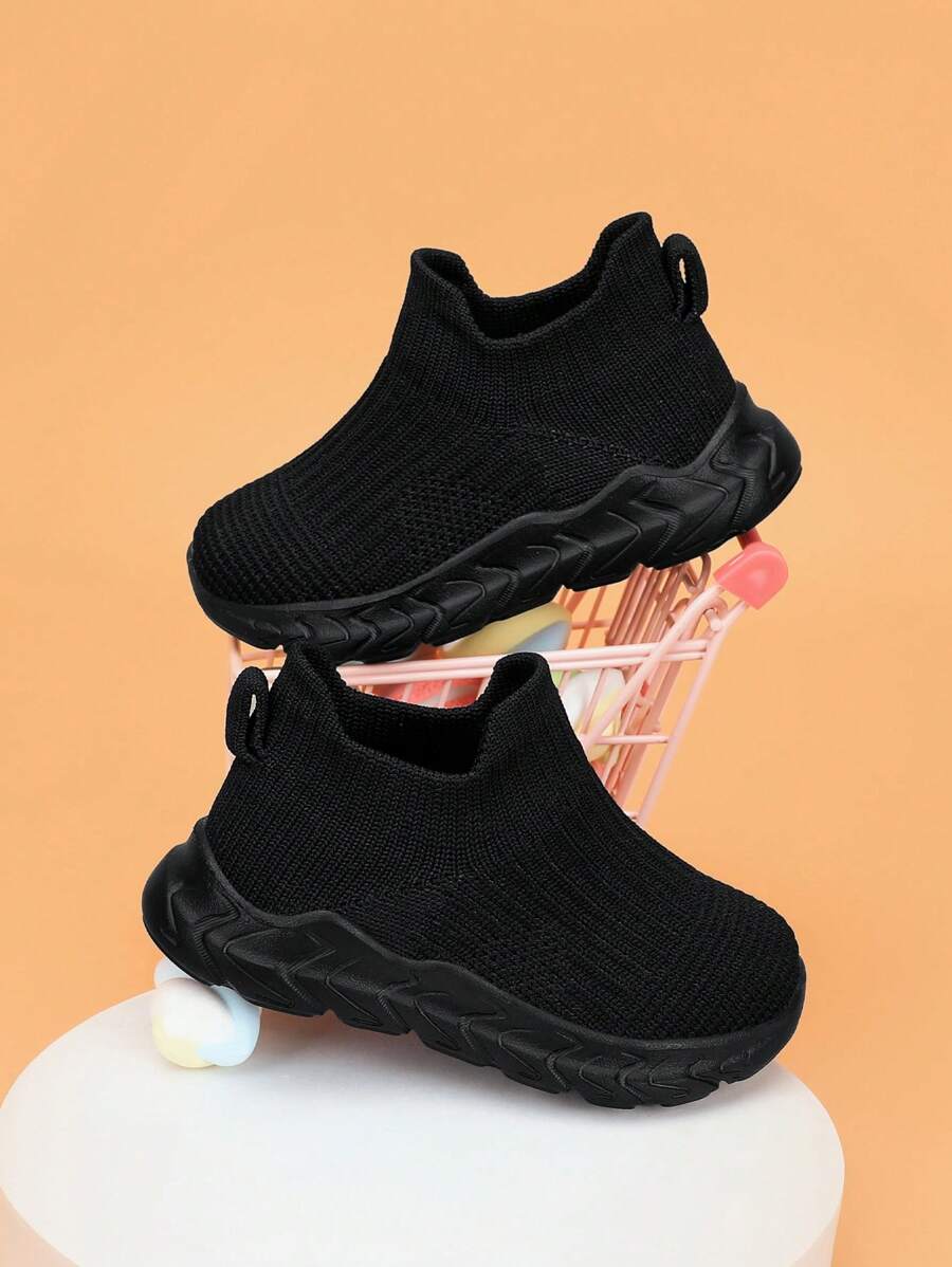 Baby Boys Knit Detail Slip On Fabric Sock Sneakers Untuk Outdoor - Hitam - View 1