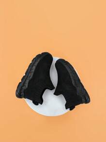 Baby Boys Knit Detail Slip On Fabric Sock Sneakers Untuk Outdoor - Hitam - View 2