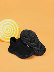 Baby Boys Knit Detail Slip On Fabric Sock Sneakers Untuk Outdoor - Hitam - View 3