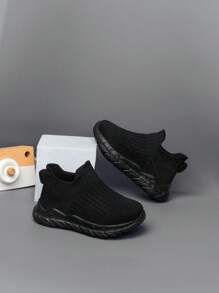 Baby Boys Knit Detail Slip On Fabric Sock Sneakers Untuk Outdoor - Hitam - View 5
