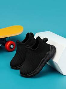 Baby Boys Knit Detail Slip On Fabric Sock Sneakers Untuk Outdoor - Hitam - View 7