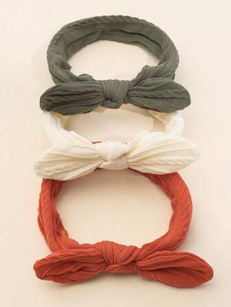 Bebé 3 piezas Banda de pelo unicolor con diseño de lazo para diariamente