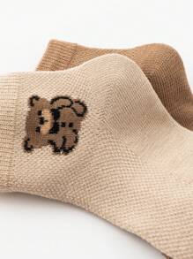 5pcs/Set Thin Mesh Beige Bear Print Ankle Socks, Spring/Summer - Multicolor - View 5