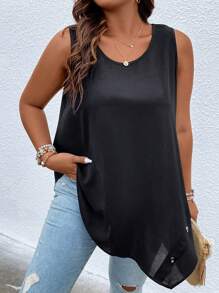 SHEIN LUNE Plus Solid Tank Top - Black - View 1