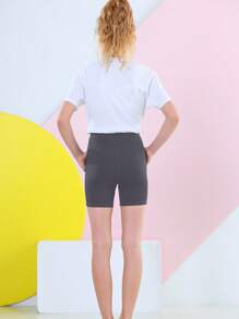 女大童不對稱腰騎行褲 - 灰色 - 查看 2