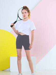 女大童不對稱腰騎行褲 - 灰色 - 查看 6