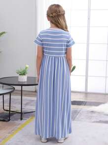 GORLYA Vestido Estampado Casual com Mangas Curtas Para Meninas Pré-adolescentes, Ideal Para Lazer e Atividades ao Ar Livre