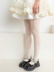 1pc Girls' Beige Floral Patterned Tights, Cute And Simple, Soft And Comfortable, Suitable For Everyday Wear In Spring And Summer - Beige - View 3