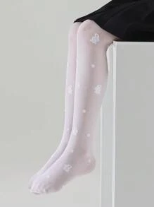 1pair Girls Dot & Rabbit Pattern Tights For Daily Life - White - View 3