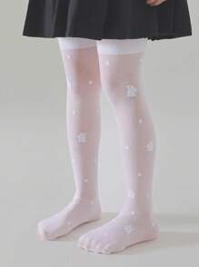1pair Girls Dot & Rabbit Pattern Tights For Daily Life - White - View 4