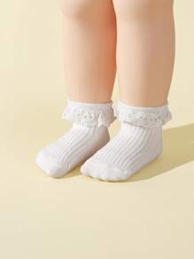 4pairs Baby Girls Ruffle Trim Anti-slip Socks For Daily Life - Multicolor - View 3