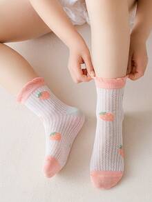 5雙女孩兔子和草莓圖案休閒中筒襪適用於日常 - 彩色 - 查看 2