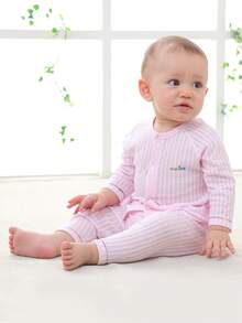 Bộ quần áo mặc nhà thông thường cho bé có nút phía trước Bốn mùa - Màu Hồng baby - Xem 5