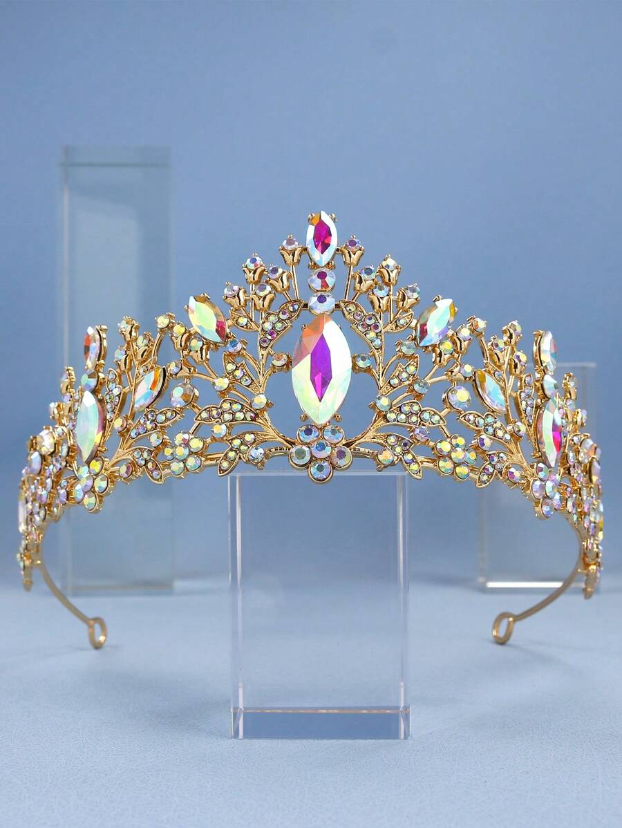 1入組女士水鑽裝飾王冠設計魅力四射新娘髮箍適合婚禮 - 白色 - 查看 1