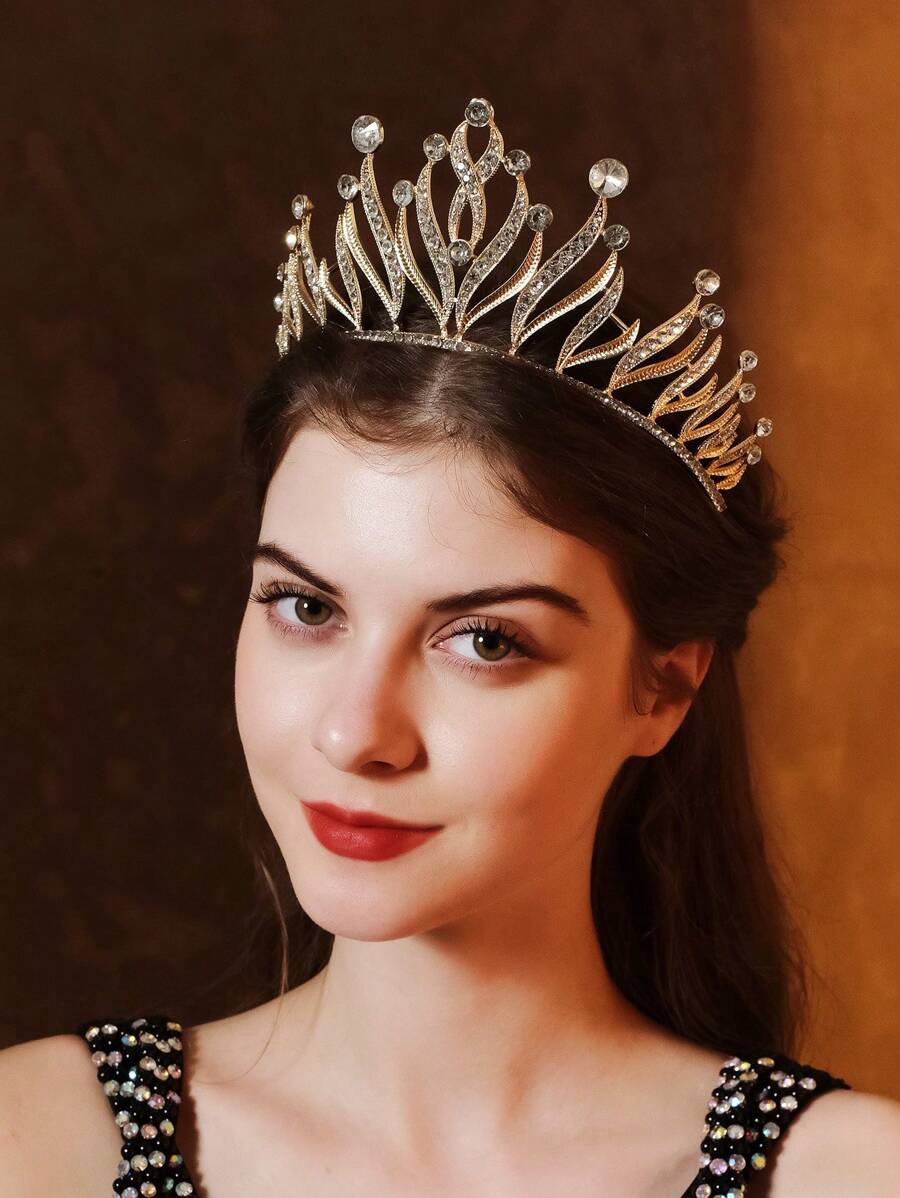 1 Nữ Kim Cương Giả Trang Trí Vương Miện Thiết Kế Quyến Rũ Cô Dâu Băng Đô Cho Đám Cưới - Vàng - Xem 1