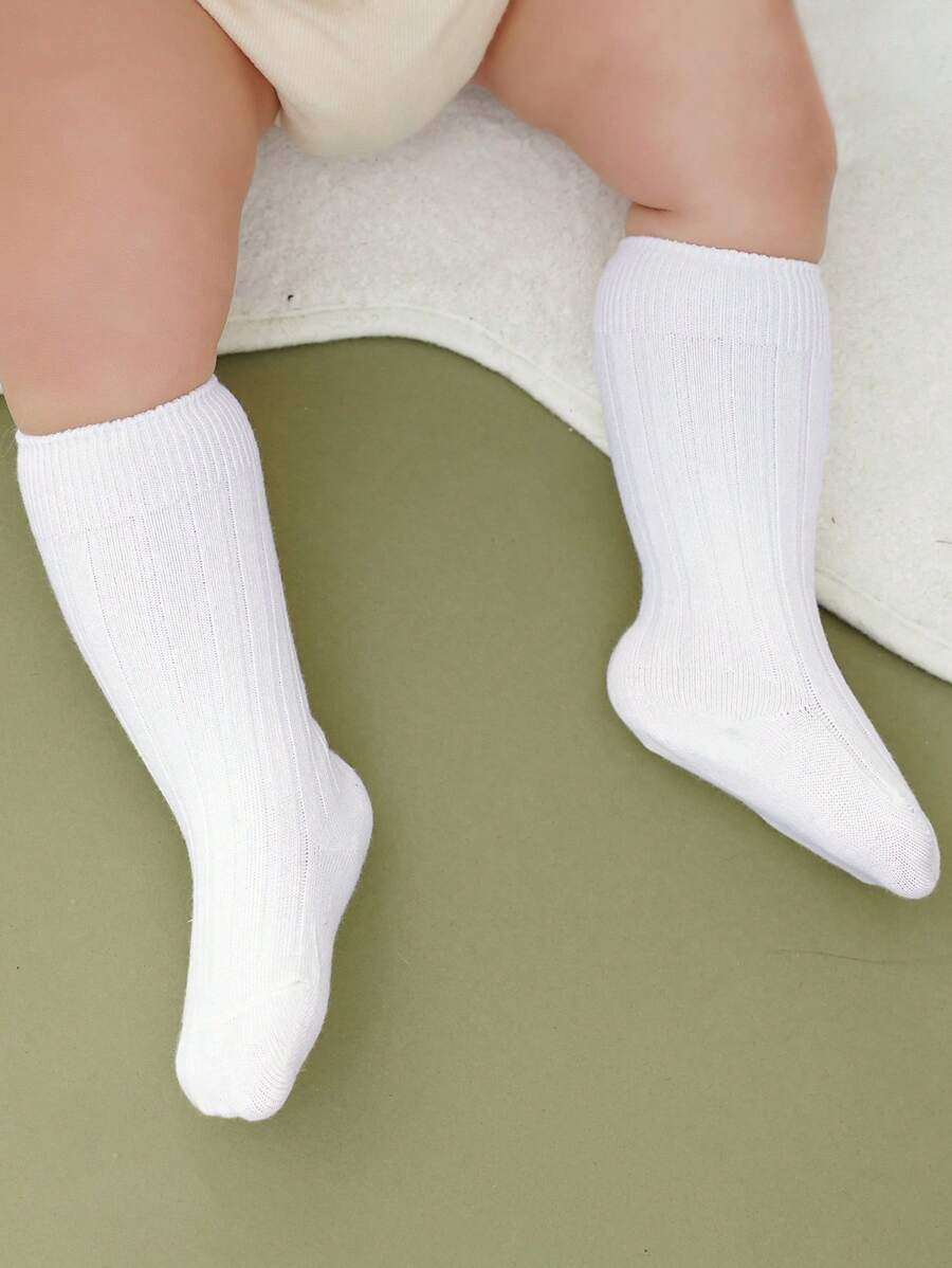 1pair Baby Solid Fashionable Crew Socks For Daily Life - White - View 1