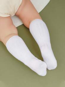 1pair Baby Solid Fashionable Crew Socks For Daily Life - White - View 2