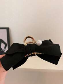 1 buc femei Faux Pearl Detail Bow Decor Elegant Hair Claw Flower Clip Ziua Îndrăgostiților Clipuri de păr Hair Waist Clip maxilar Cleme de păr Clutch Hair Catcher Clip, Accesorii pentru funde, Chestii școlare, Facultate, Accesorii de păr cu perle