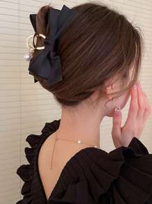 1 buc femei Faux Pearl Detail Bow Decor Elegant Hair Claw Flower Clip Ziua Îndrăgostiților Clipuri de păr Hair Waist Clip maxilar Cleme de păr Clutch Hair Catcher Clip, Accesorii pentru funde, Chestii școlare, Facultate, Accesorii de păr cu perle