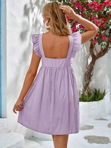 SHEIN Maternidad Vestido unicolor ribete con fruncido - Lila Púrpura - Ver 2