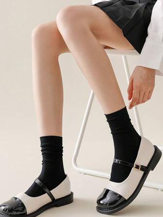 1雙女士素色休閒寬鬆中筒襪適合夏天