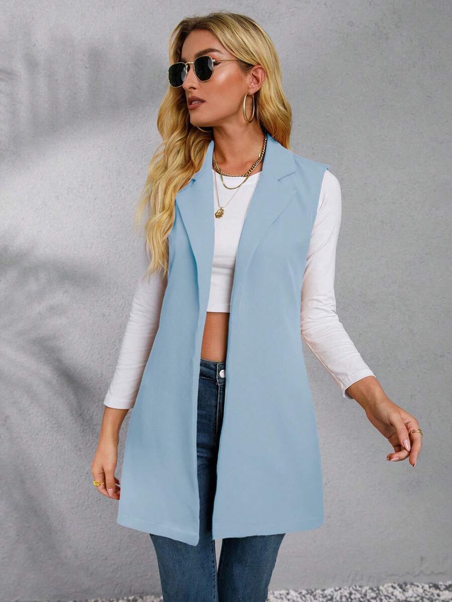 SHEIN Privé Áo khoác  âu phục nữ màu trơn Giải trí - Màu xanh nhạt - Xem 1