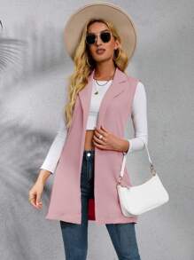 SHEIN Privé 西裝領無袖開門襟西裝外套 - 藕粉色 - 查看 5