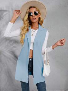 SHEIN Privé Áo khoác  âu phục nữ màu trơn Giải trí - Màu xanh nhạt - Xem 3