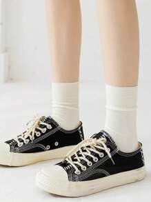 1雙女士素色休閒寬鬆中筒襪適合夏天 - 白色 - 查看 3