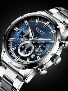 Curren 1 Đồng hồ thạch anh mặt tròn có dây đeo bằng thép không gỉ dành cho nam có chức năng ghi ngày kinh doanh, dành cho cuộc sống hàng ngày như một món quà dành cho học sinh đi học trở lại - Bạc - Xem 1