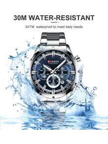 Curren 1 Đồng hồ thạch anh mặt tròn có dây đeo bằng thép không gỉ dành cho nam có chức năng ghi ngày kinh doanh, dành cho cuộc sống hàng ngày như một món quà dành cho học sinh đi học trở lại - Bạc - Xem 6