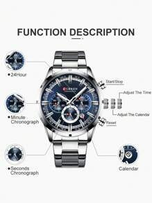Curren 1 Đồng hồ thạch anh mặt tròn có dây đeo bằng thép không gỉ dành cho nam có chức năng ghi ngày kinh doanh, dành cho cuộc sống hàng ngày như một món quà dành cho học sinh đi học trở lại - Bạc - Xem 7