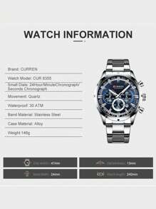 Curren 1 Đồng hồ thạch anh mặt tròn có dây đeo bằng thép không gỉ dành cho nam có chức năng ghi ngày kinh doanh, dành cho cuộc sống hàng ngày như một món quà dành cho học sinh đi học trở lại - Bạc - Xem 8