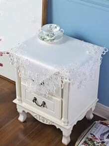 Guipure Lace Panel Tablecloth, White Polyester Side Table Liner, For Home - White - View 1