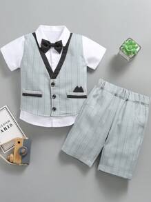 SOLOCOTE 2入組/套男小童彈性腰帶長褲套裝適用於正式場合,先生們派對,婚禮,宴會 - 藍白色 - 查看 1